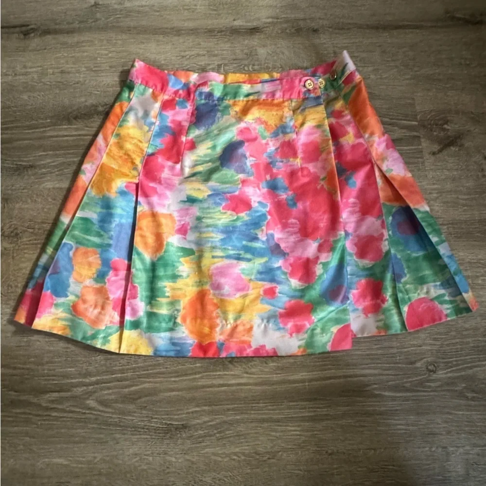Vintage Cycle Boston Colorful Floral Print Pleated Mini Skirt